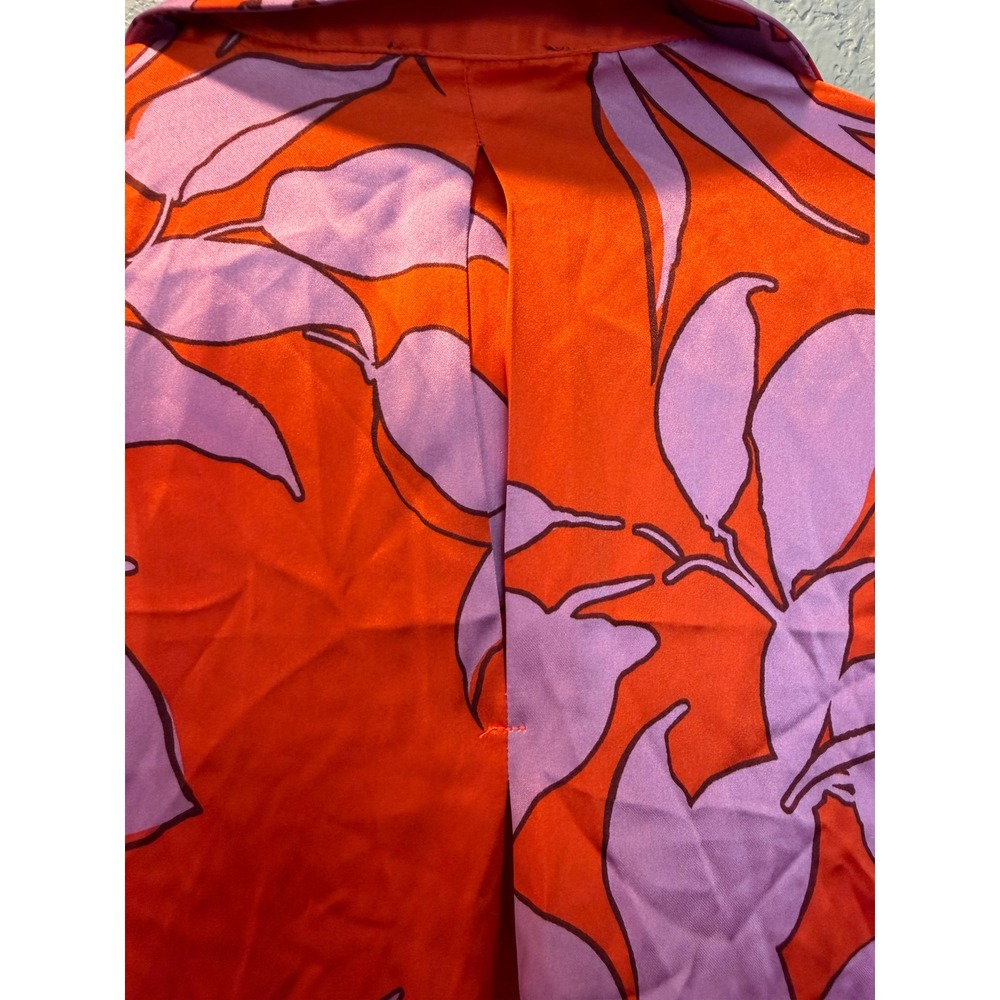 House of Harlow 1960 Orange‎ Lavender Floral Satin Button Down Shirt Medium - Picture 6 of 6